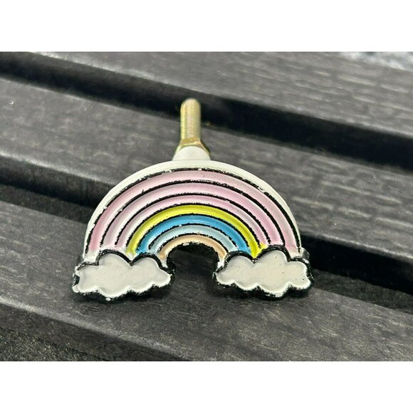 Set Of 6 Multicolor Rainbow Drawer Pulls With Clouds Metal Construction Decorati - Picture 5 of 6